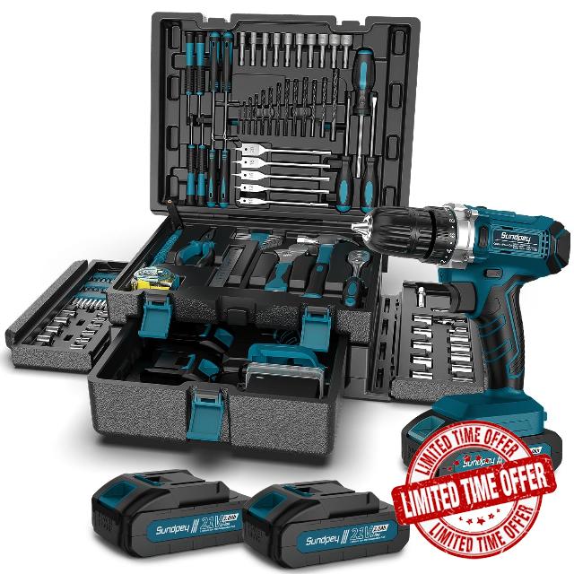Sundpey 255-Piece Portable Home & Car Tool Kit Set with 21V Cordless Drill                                                          with Drawer Storage Case