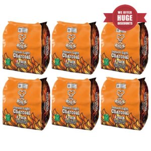 Big K Instant Light Charcoal Orange 2kg x 6 | Instant Lighting Charcoal Briquettes | 12 x 1kg Bags | Suitable for BBQs