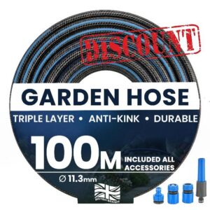 My Garden Hose Pipe 100m Triple Layer Anti-Kink Garden Hose with Connectors 11.3mm Heavy Duty Water Hose with Spray Nozzle