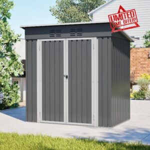 4x6 FT Metal Garden Shed Outdoor Storage Shed with Floor Frame | Steel Utility Storage House with Double Lockable Doors