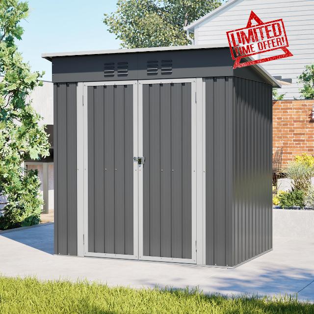 4x6 FT Metal Garden Shed Outdoor Storage Shed with Floor Frame | Steel Utility Storage House with Double Lockable Doors