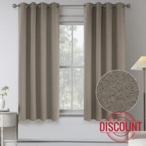 Linen Textured 100% Blackout Short Curtains for Nursery - 2 Panels Thermal Insulated Entryway Cottage Decor Curtains -Kitchen Farmhouse Grommet Top Small Curtains(2 Panels