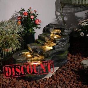 Sunlinua 5-Tier Stone-Look Resin Outdoor Water Feature with LED Lights – 78 cm Cascading Waterfall Fountain