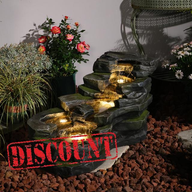 Sunlinua 5-Tier Stone-Look Resin Outdoor Water Feature with LED Lights – 78 cm Cascading Waterfall Fountain