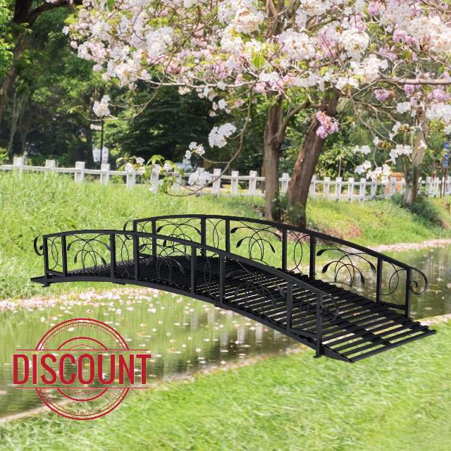 KINTNESS 8 FT Garden Bridges for Outdoors - Metal Arch Backyard Garden Bridge with 440 lbs