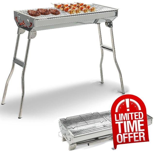 Crystals Portable Folding Charcoal BBQ Grill – Stainless Steel Barbecue Stove with Foldable Legs