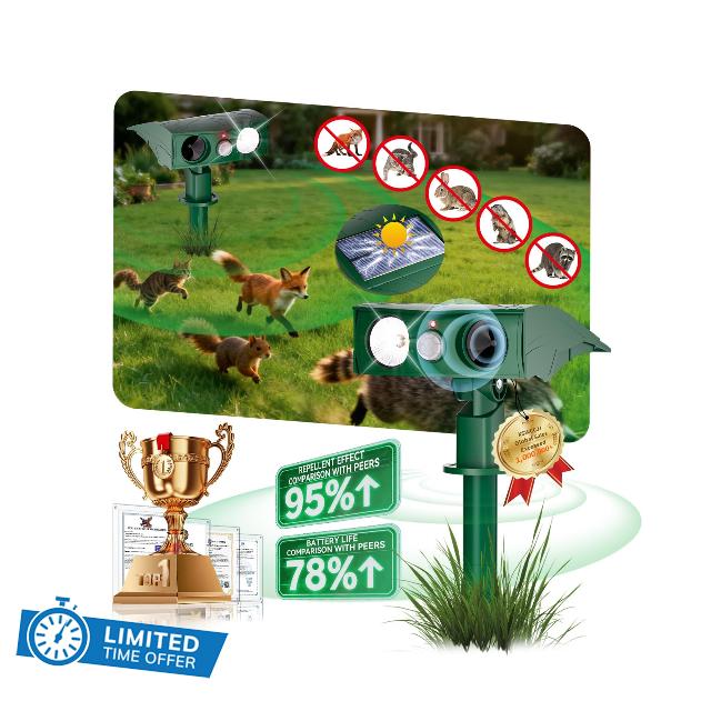 2026 NO.1 NEW Cat Repellent for Gardens Uk【100% Stops Cats – 15m Military Detection】6 modes【99.99% Efficiency – 1440h Solar Test】Fox Deterrents for Gardens Uk for Repelling Cats