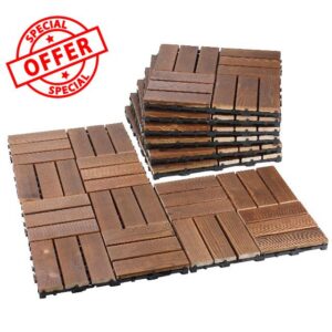 6 Pcs Acacia Wood Interlocking Deck Tiles
