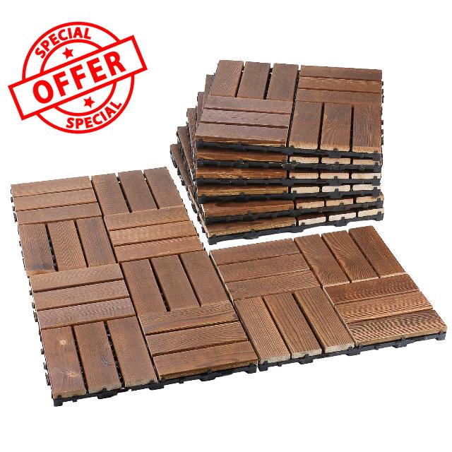 6 Pcs Acacia Wood Interlocking Deck Tiles