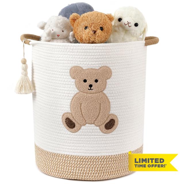 51L Baby Hamper for Nursery Laundry Basket Rope Stuffed Animal Storage Bins                                                          Collapsible Washing Basket Dirty Clothes Hampers for Kids