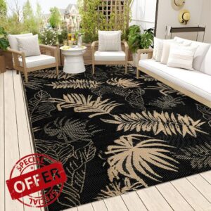 Falflor 5x8 Ft Outdoor Reversible Rug Waterproof Outdoor Patio Rug Plastic Large Floor Mat Lightweight Indoor Outdoor Rug Carpet Plastic Straw Rug for Camping Deck RV Backyard Picnic
