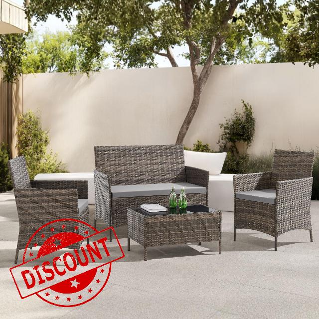 EVRE Outdoor Furniture Set 4 Seater Rattan Garden Furniture Set with Glass Coffee Table