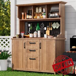 Wooden Garden Storage Cabinet with Adjustable Shelves