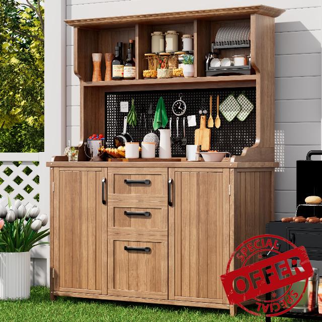 Wooden Garden Storage Cabinet with Adjustable Shelves