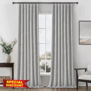Gray 100% Blackout Linen Tall Curtains 132 Inches Extra Long 2 Panels Set for Kids Boys Room