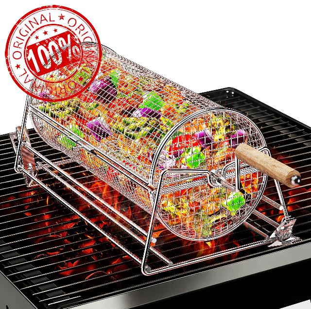 2-in-1 Rolling Grill Basket with Dual Handles