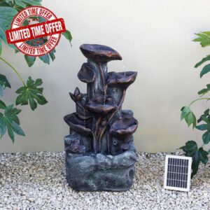 Primrose Solar Power Lily Pad Rock Cascade Water Feature With LEDs Bronze 76cm