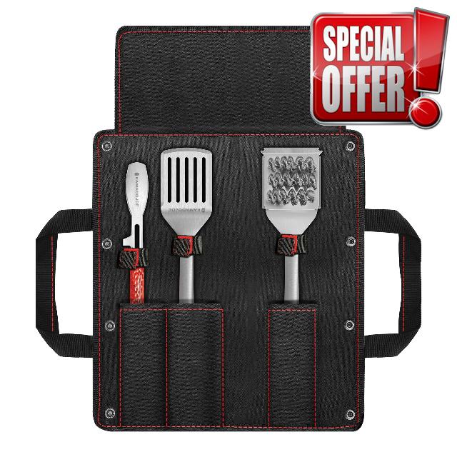 Kamado Joe® Krafted™ 3-Piece BBQ Grill Tool Set with Carry Case