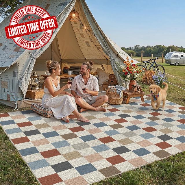 PureCozy Checkered Easy Jute 8x10 Outdoor Rug Washable Patio Rugs for Entryway Diamond Indoor Outdoor Living Room Carpet Farmhouse Neutral Non Slip Black Door Carpet for Backyard