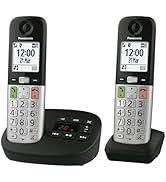 Single cordless phone handset with digital display and base unit featuring answering machine functionality in silver and black design.