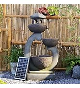 Bumilgar 62CM Tree Stump Solar Water Features with Pump and LED Light &ndash; Outdoor Wood-Style Waterf...