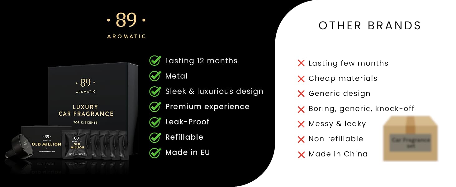 Text reads '·89·' and features checklist: 'Zero O-rings', 'Premium material', 'Better experience', 'Lock proof', 'Made in EU' versus 'Other Brands' listing inferior alternatives. Product comparison highlighting premium specifications and European manufacturing.