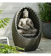 Bumilgar 62CM Solar Water Features, 6-Tier Cascading Rock Feature Garden Fountain and Waterfall w...