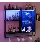 ARTETHYS Floating Shelves, Shelves for Wall, 83cm LED Wood Pipe Shelf with Adjustable Glass Shelv...