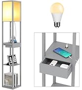 ARTETHYS Floor Lamp with Shelves, Standing Lamp with 2 USB Charging Ports, LED Bulb, Drawer, Tall...