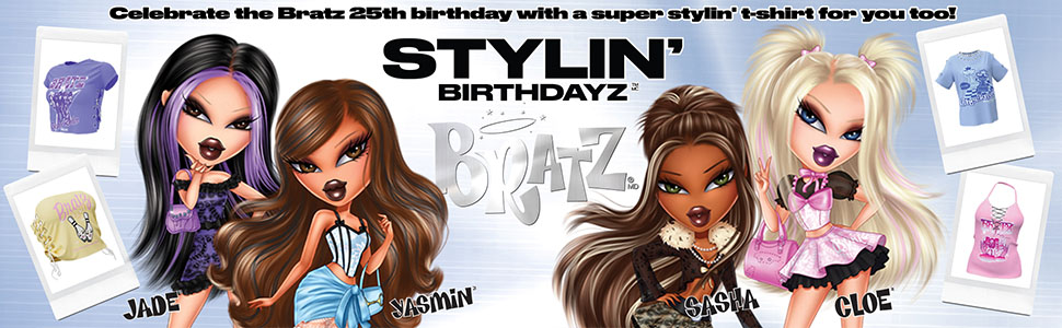 Text reads "STYLIN'". Product banner featuring two animated female characters with colorful styling elements and decorative icons surrounding them.