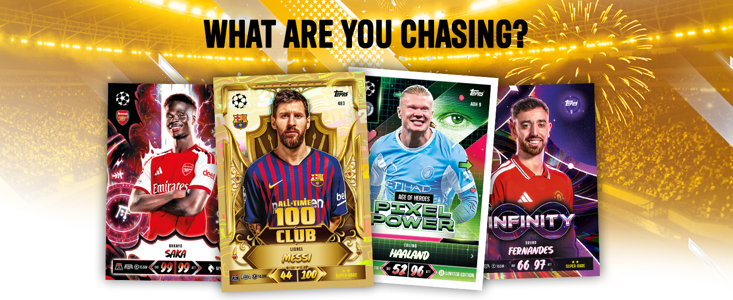 Text reads 'WHAT ARE YOU CHANGING?' Four trading cards displayed showing sports players in different colored uniforms - red, purple, blue, and red jerseys.
