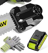 Text reads 'CHAINSAW' and 'CHAINS'. Close-up product comparison showing black chainsaw bar with chain and gray chainsaw bar with chain against white background.