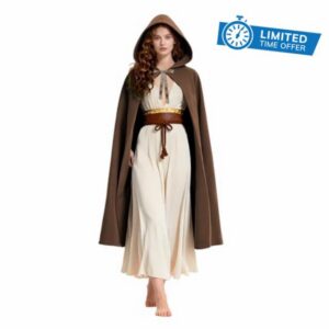 JPXH Renaissance Hooded Cape Witch Cloak with Hood Medieval Hobbit Halloween Costume