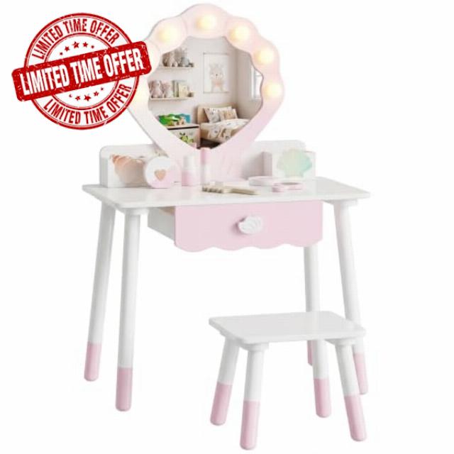 AIYAPLAY Kids Vanity Set Kids Dressing Table with Chair for 3-8 Years Pink                                                          Acrylic Mirror