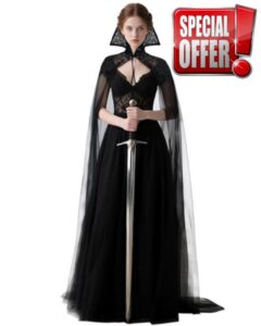 L'VOW Black Vampire Shoulder Cape Cloak Lace Stand-up Collar Cape Witch Queen Robe Renaissance Medieval Costume