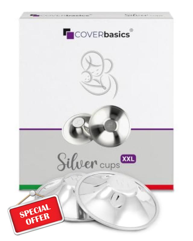 COVERbasics Silver Nursing Cups - Nipple Shields for Breastfeeding (XXL)                                                          Naturally helps soothe and protect sore nipples
