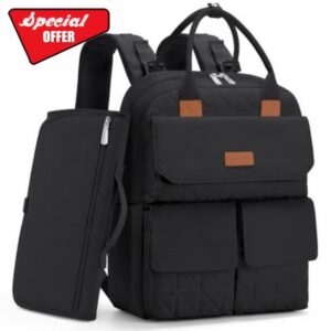 RAINSMORE Baby Changing Backpack with Portable Foldable Changing Mat                                                          Waterproof Nappy Backpack with 12 Pockets