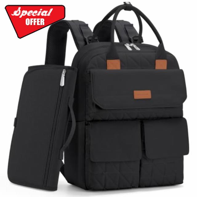 RAINSMORE Baby Changing Backpack with Portable Foldable Changing Mat                                                          Waterproof Nappy Backpack with 12 Pockets