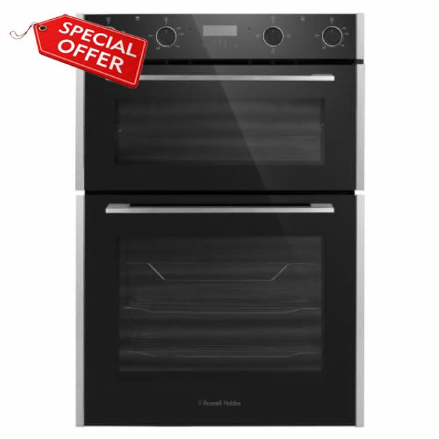 Russell Hobbs Built-In Electric Fan-Assisted Double Oven 110L Total Capacity in Black