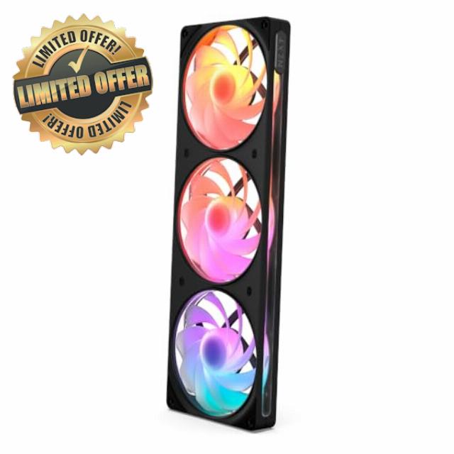 NZXT F360 RGB Reverse - 360mm Single-Frame Reverse Fan - Black                                                          360mm single-frame unit with three 120mm reverse-blade PWM RGB fans. Clean airflow for show-side builds.