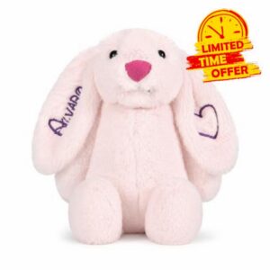 Personalised Bunny Rabbit Soft Toy Custom Name & Symbol Plush Toy 30/40 cm Soft Fluffy Long‑Ear Rabbit Personalised Gift for Baby
