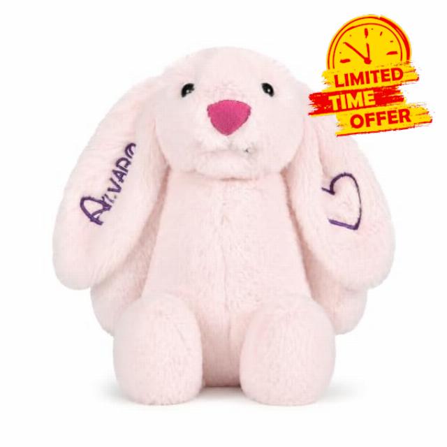 Personalised Bunny Rabbit Soft Toy Custom Name & Symbol Plush Toy 30/40 cm Soft Fluffy Long‑Ear Rabbit Personalised Gift for Baby