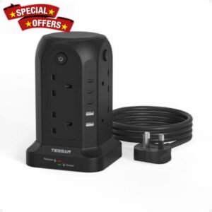 TESSAN Tower Extension Lead with 5 USB Slots