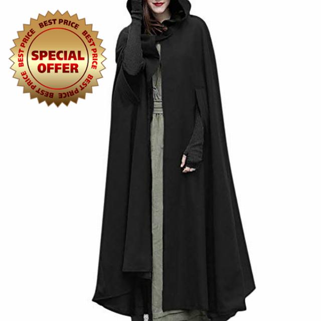Womens Winter Cape Coat Wool Blend Hooded Cloak Maxi Long Cardigans                                                          Fall Winter Trench Coat Robe Gothic Plus Size Clothes