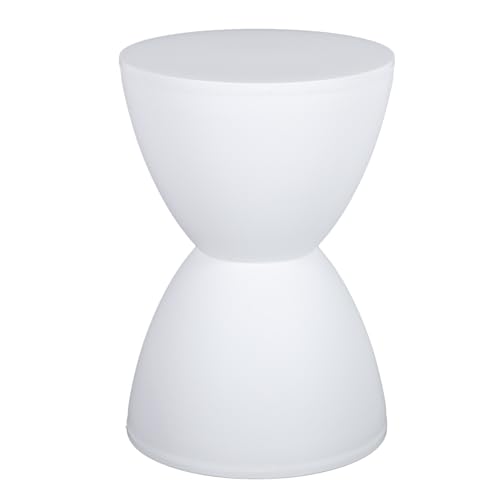Euro Indoor Outdoor Stool Plastic Extra Seating End Table Modern Decorative Garden Stool Hourglass Shaped Stool for Patio Balcony Pool (White)