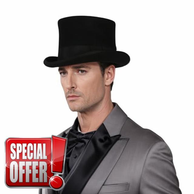 Wool Felt Top Hats for Men | Removeable Feather