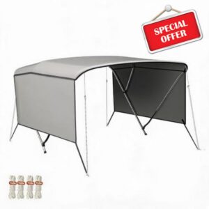 Boat Bimini Top 3 Bow 600D Marine Grade Waterproof UV Protection Sun Shade                                                          Cover for 4-6 Person Fishing Boat Aluminum Frame Foldable Easy Mounting for Pontoon Center Console Bass Boa