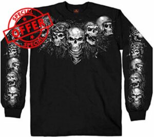 Hot Leathers Five Skulls Long Sleeve Men's Biker Shirt - Black - XL