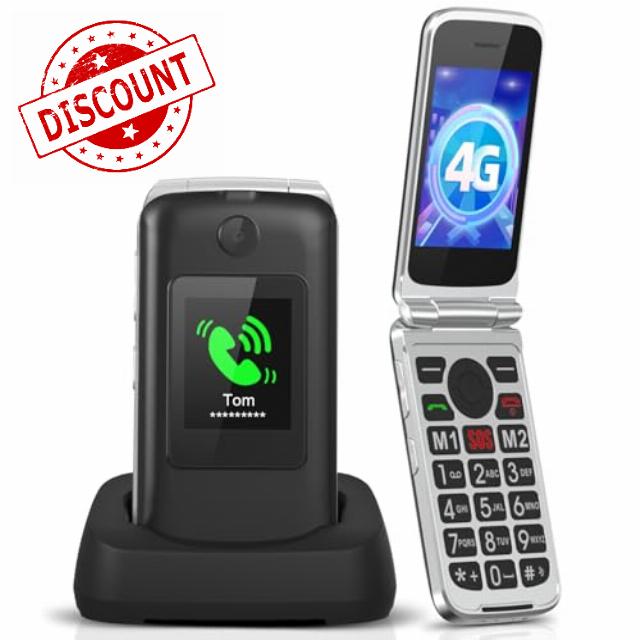 4G Flip Phone Feature Senior Mobile Phone Unlocked Easy to Use Basic Big Button Cell Phone with Large Display Loud Sound SOS Emergency Button 1200 mAh Battery for Elderly