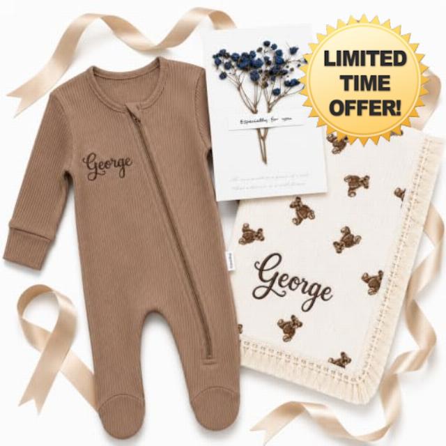 Personalised Baby Blanket and Romper Gift Set
